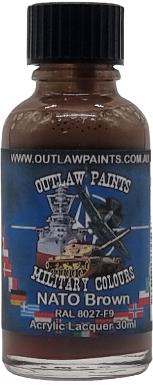 Boxart NATO Military Colour - NATO Brown RAL 8027-F9 OP093MIL Outlaw Paints Boxart NATO Military Colour - NATO Brown RAL 8027-F9 OP093MIL Outlaw Paints