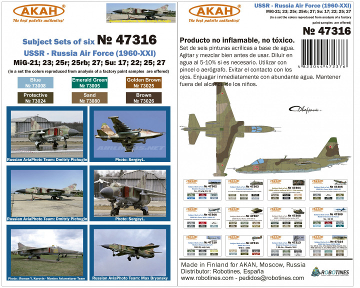 Boxart 6 Colors: SovietAF(1978-1989)MiG-21,23,25R,25RB,27, Su17,22  Akan